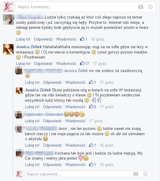 Jessica Ziółek tłumaczy się z butów na stole (Facebook) Jessica Ziółek tłumaczy się z butów na stole (Facebook)