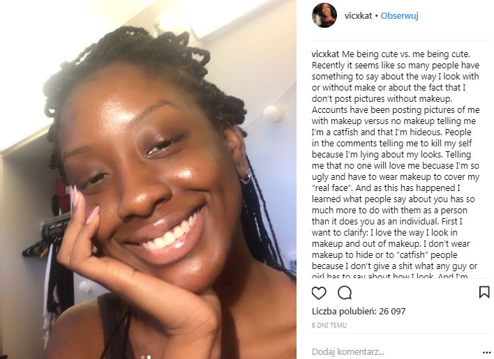 Napisali, żeby się zabiła, bo bez makijażu wygląda koszmarnie (Instagram)