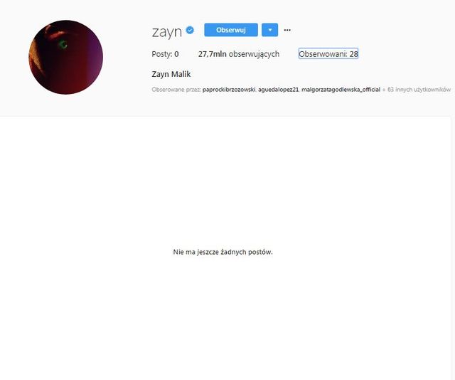 Zayn Malik skasował WSZYSTKIE posty na Instagramie 