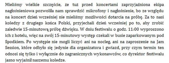 Janosz o jednym z festiwali: Zimno, nie było nawet herbaty