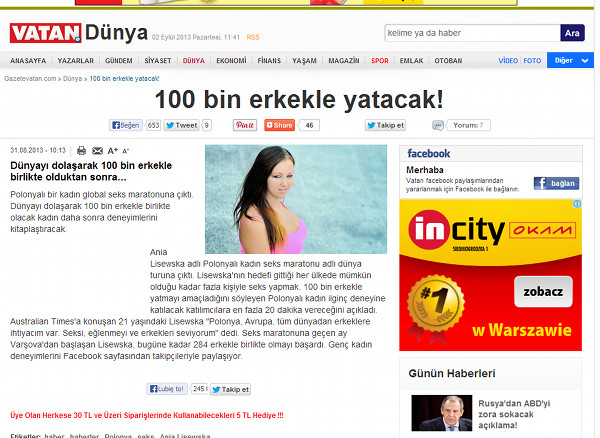 Polka postanowiła zaliczyć 100 tys. facetów (FOTO)