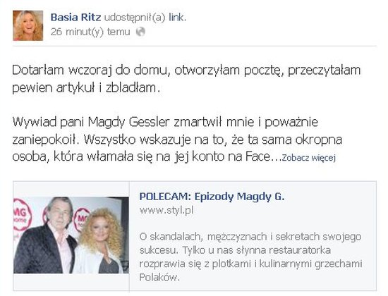 Basia Ritz zszokowana słowami Magdy Gessler
