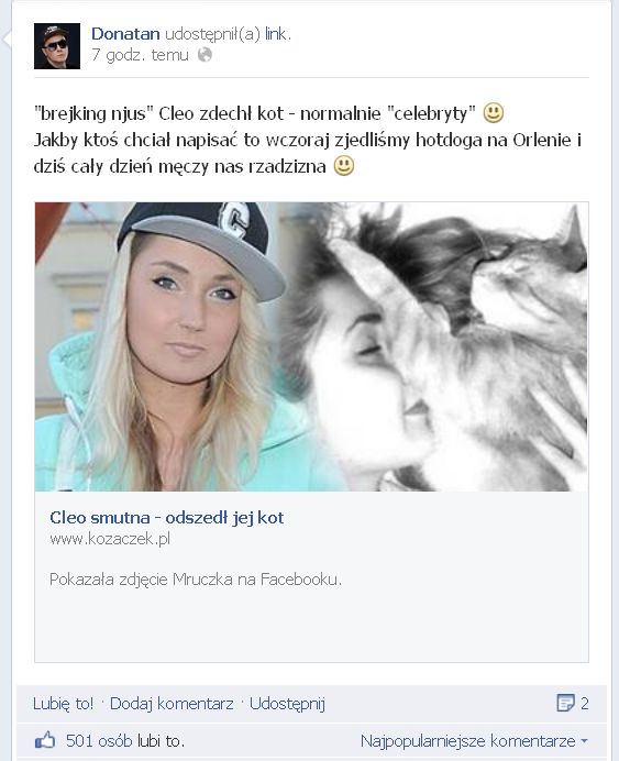 Donatan skomentował nasz brejking njus o kocie Cleo