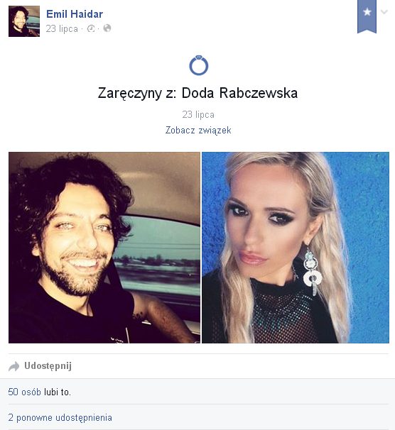 Doda zaręczyła się z Emilem Haidarem (FB)