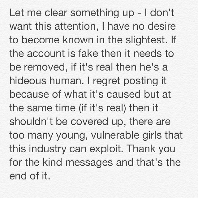 Emma Appleton: Richardson oferował mi sesję w Vogue w zamian