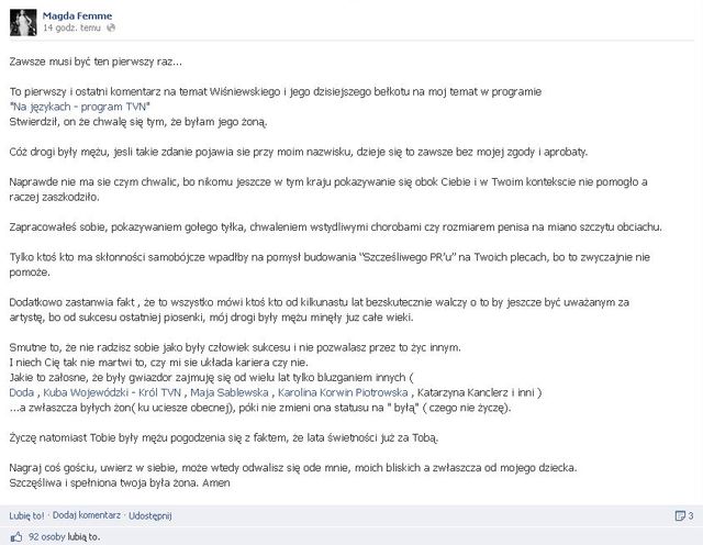 Magda Femme atakuje Wiśniewskiego