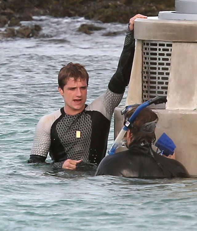 Jennifer Lawrence i Josh Hutcherson na planie filmu Catching