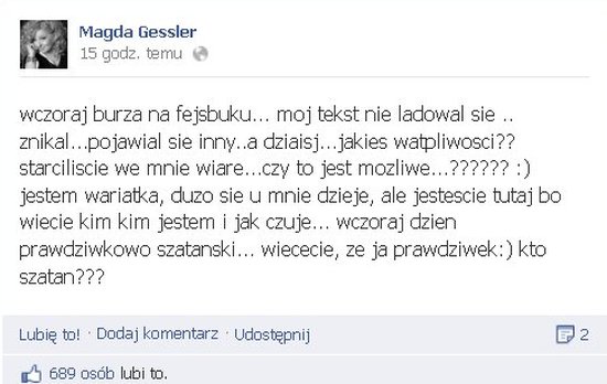 Szaro-bury gad na Facebooku Magdy Gessler