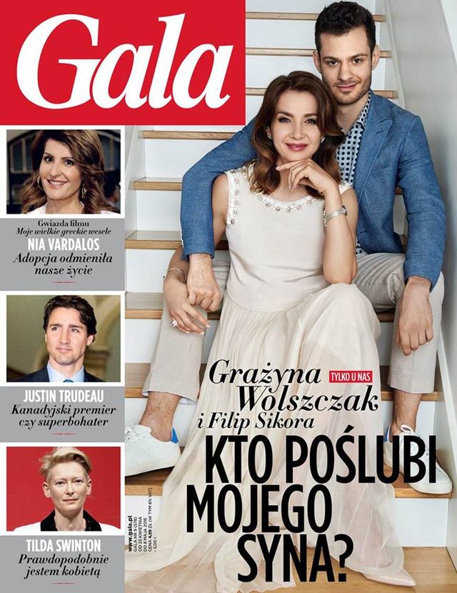 Grażyna Wolszczak z synem, Filipem Sikorą, na okładce Gali