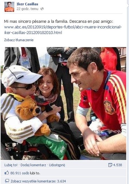 Iker Casillas pożegnał swego kibica z Polski