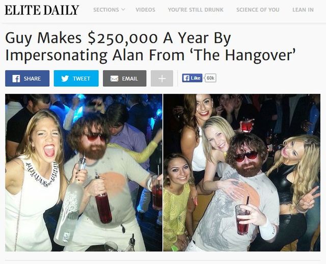 Zarabia fortunę podszywając się pod Alana z Kac Vegas (FOTO) Zarabia fortunę podszywając się pod Alana z Kac Vegas (FOTO)