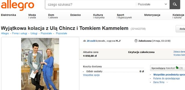 Zakończono licytację kolacji z Kammelem i Chincz