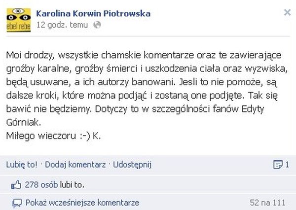 Fani Górniak grożą Korwin-Piotrowskiej śmiercią? Fani Górniak grożą Korwin-Piotrowskiej śmiercią?