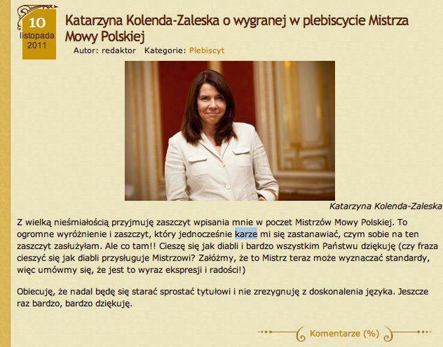 Została Mistrzem Mowy Polskiej i robi błędy ortograficzne 