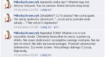 Krawczyk do fanki: Zdradziłeś? Co ty piszesz? Nie wstyd Ci?
