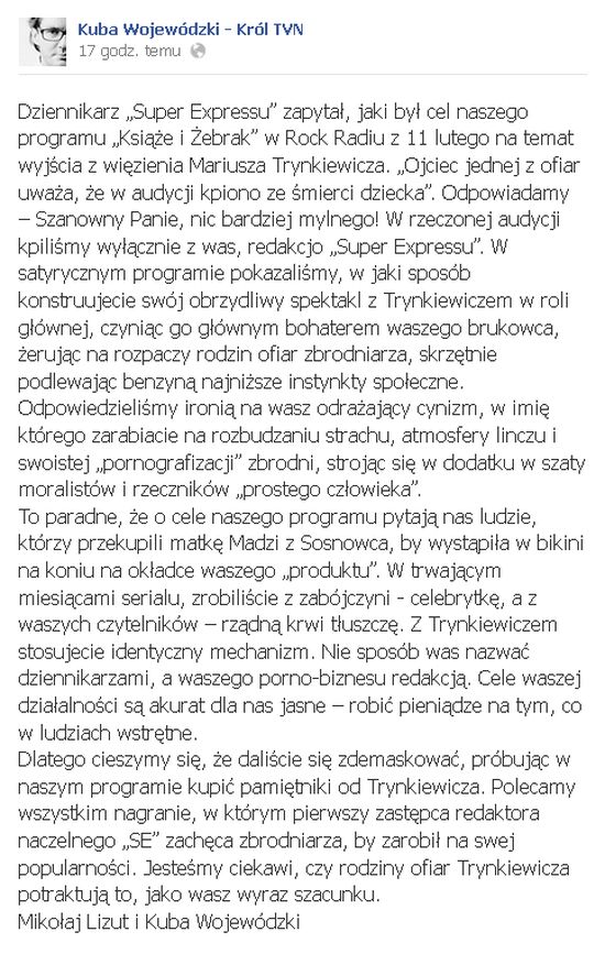 Niesmaczne żarty Wojewódzkiego na temat ofiar pedofila