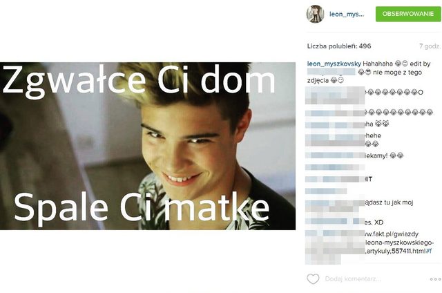  Syn Steczkowskiej przeprasza za głupiego mema (Instagram)