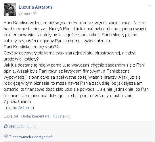 Wojna! Luxuria do Korwin: Pani to nawet kijem nie chcą tknąć