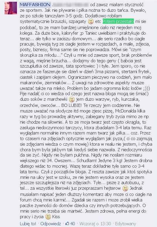 Maffashion tłumaczy, dlaczego jest taka chuda