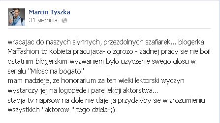 Marcin Tyszka krytycznie o Miłości na bogato