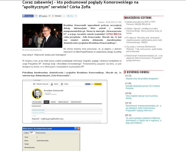 Komorowski reklamował stronę współtworzoną przez córkę