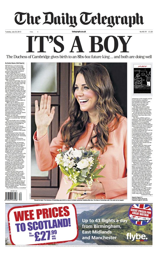 Okładki brytyjskiej prasy krzyczą: Jest syn!