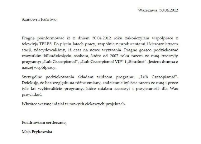 Maja Frykowska już nie pracuje w telewizji