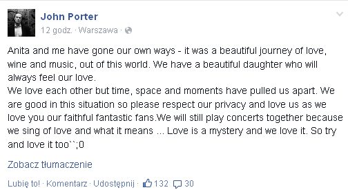 Anita Lipnicka i John Porter rozstali się