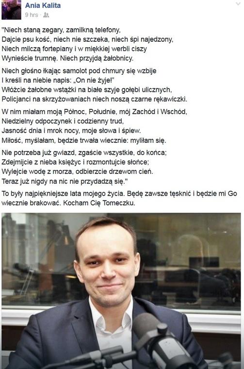 Wzruszające pożegnanie Tomasza Kality przez jego żonę