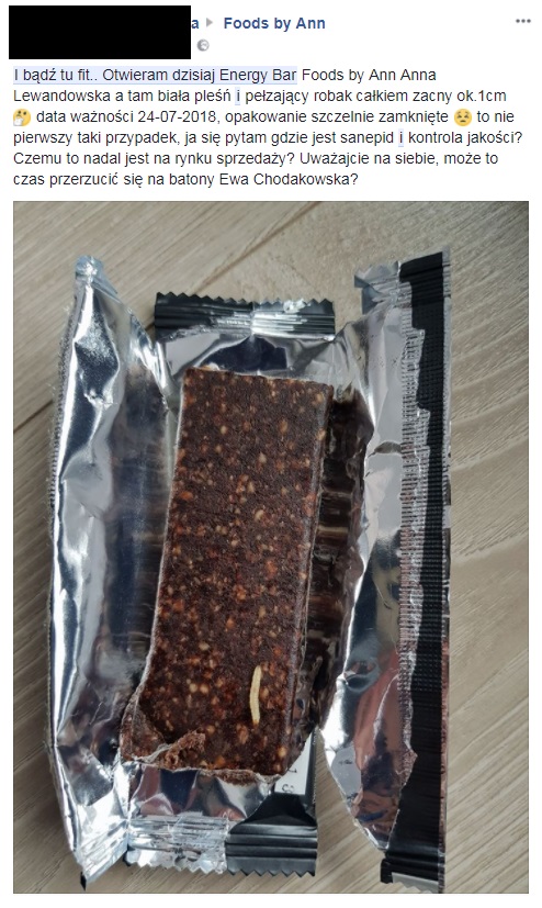 Internautka znalazła robaka w batonie od Lewandowskiej!