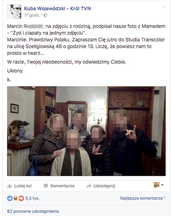 Kuba Wojewódzki pokazał zdjęcie rodzinne hejtera! Dostał odpowiedź