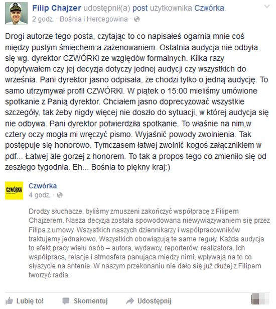 Filip Chajzer został zwolniony z Czwórki!