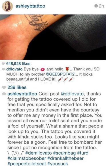 Tatuażystka Demi Lovato: Obszc*ałaś mi toaletę! Tatuażystka Demi Lovato: Obszc*ałaś mi toaletę!