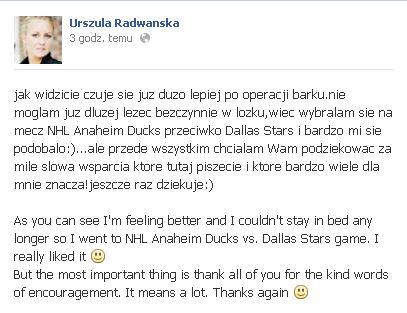 Urszula Radwańska przeszła poważną operację