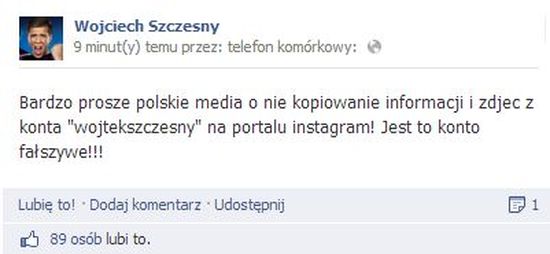 Wojtek Szczęsny o fałszywym Instagramie