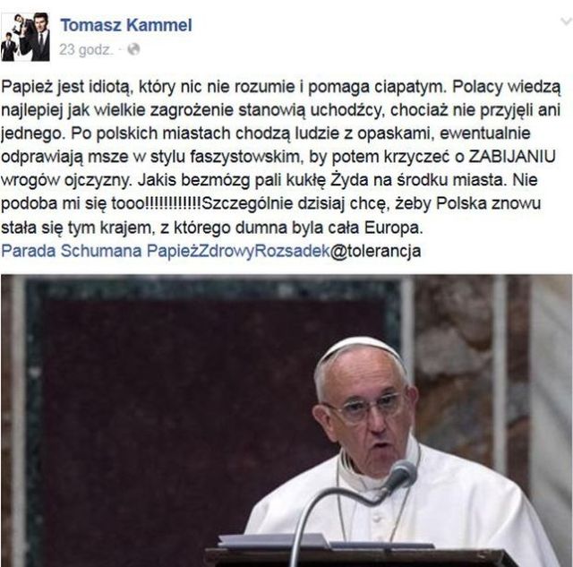 Tomasz Kammel: Papież jest idiotą, który nic nie rozumie i pomaga ciapatym Tomasz Kammel: Papież jest idiotą, który nic nie rozumie i pomaga ciapatym