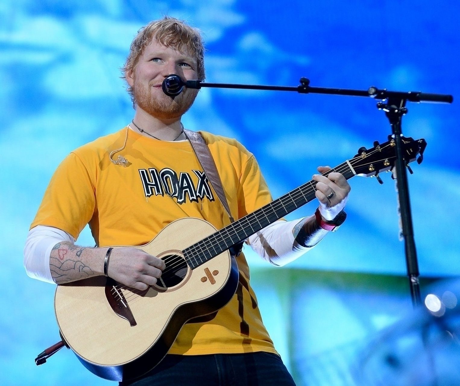 Ed Sheeran performs during his Divide Tour 2019 at Allianz Parque in Sao Paulo Ed Sheeran