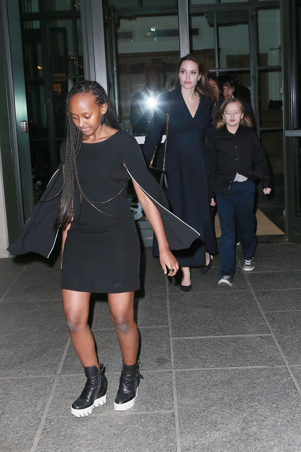 Angelina Jolie and her kids leave movie screening at the Crosby Hotel Angelina Jolie, Vivienne Jolie-Pitt, Zahara Jolie-Pitt
