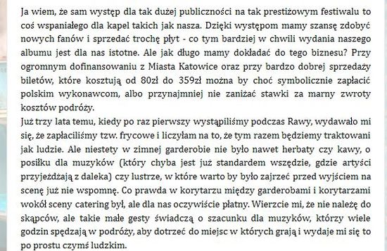 Janosz o jednym z festiwali: Zimno, nie było nawet herbaty