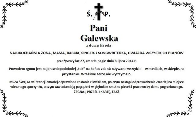 Nekrolog na Facebooku uczestniczki The Voice of Poland FOTO Nekrolog na Facebooku uczestniczki The Voice of Poland FOTO