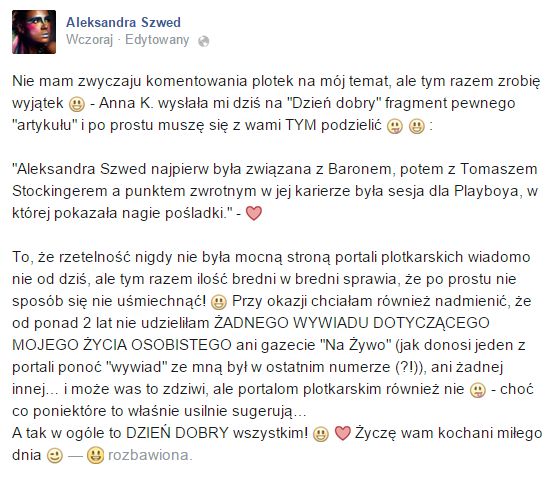 Aleksandra Szwed ostro komentuje plotki o swojej ciąży