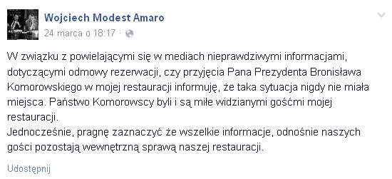 Amaro: Nie odmówiłem rezerwacji prezydentowi Amaro: Nie odmówiłem rezerwacji prezydentowi