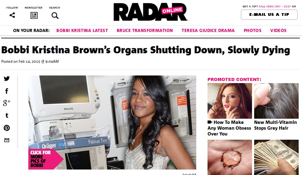 Bobbi Kristina Brown powoli umiera