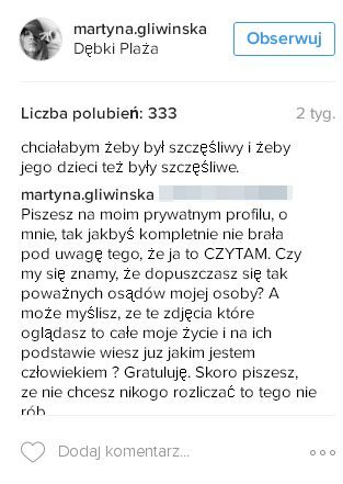 Oliwia Bieniuk, córka Anny Przybylskiej komentuje na profilu Martyny Gliwińskiej Oliwia Bieniuk, córka Anny Przybylskiej komentuje na profilu Martyny Gliwińskiej