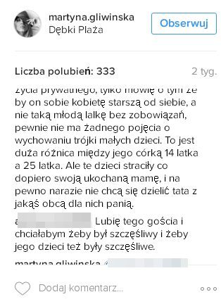 Oliwia Bieniuk, córka Anny Przybylskiej komentuje na profilu Martyny Gliwińskiej Oliwia Bieniuk, córka Anny Przybylskiej komentuje na profilu Martyny Gliwińskiej