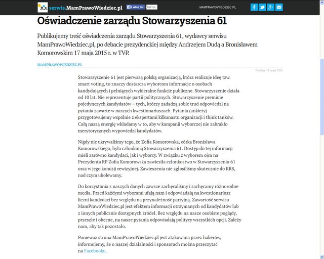 Komorowski reklamował stronę współtworzoną przez córkę