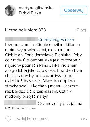 Oliwia Bieniuk, córka Anny Przybylskiej komentuje na profilu Martyny Gliwińskiej Oliwia Bieniuk, córka Anny Przybylskiej komentuje na profilu Martyny Gliwińskiej
