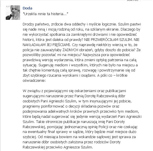 Doda: Szulim pastwi się nade mną i moją rodziną od roku