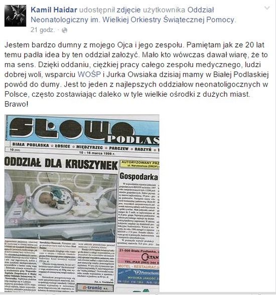 Kamil Haidar zamieścił wzruszający wpis na FB 