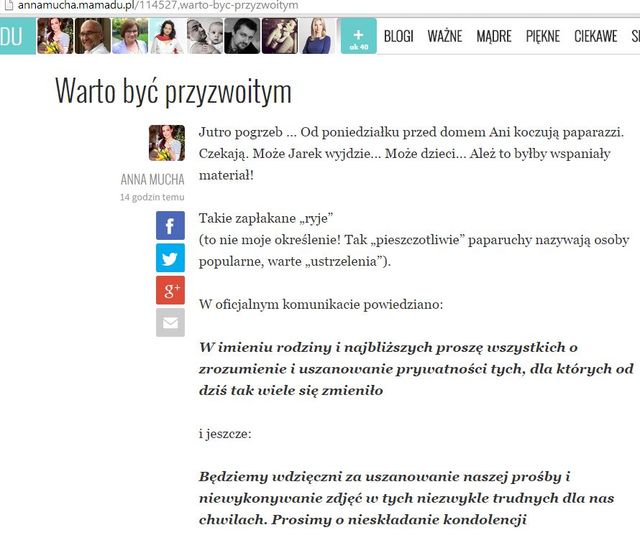 Mucha o Przybylskiej: Od poniedziałku koczują paparazzi Mucha o Przybylskiej: Od poniedziałku koczują paparazzi